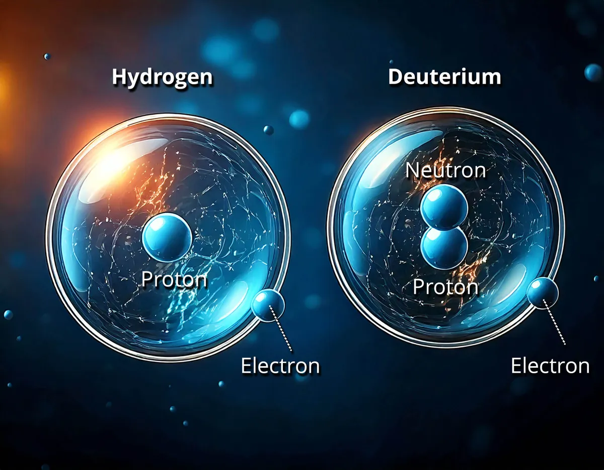 Comparison of hydrogen and deuterium atoms — deuterium has an extra neutron